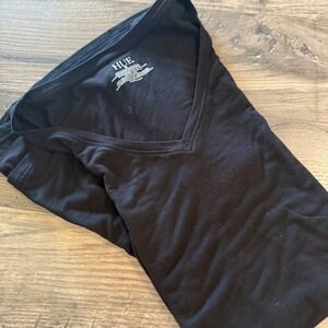 Hue Womens Black V-Neck Short Sleeve Sleep Tee High-Low Hem Size Medium RN62856